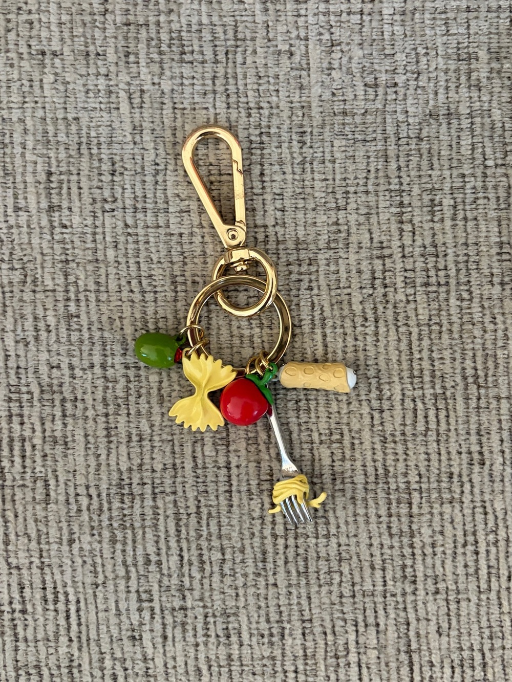 Gold-Tone Pasta & Olive Bag Charm Keychain - Yellow, Red, Green